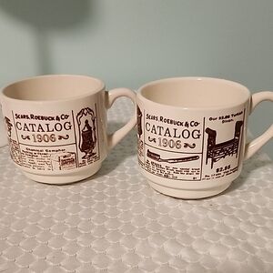 Vintage Set Of 2 Sears And Rosebuck Coffee Mugs Excellent Shape 3" Mouth And 3"h